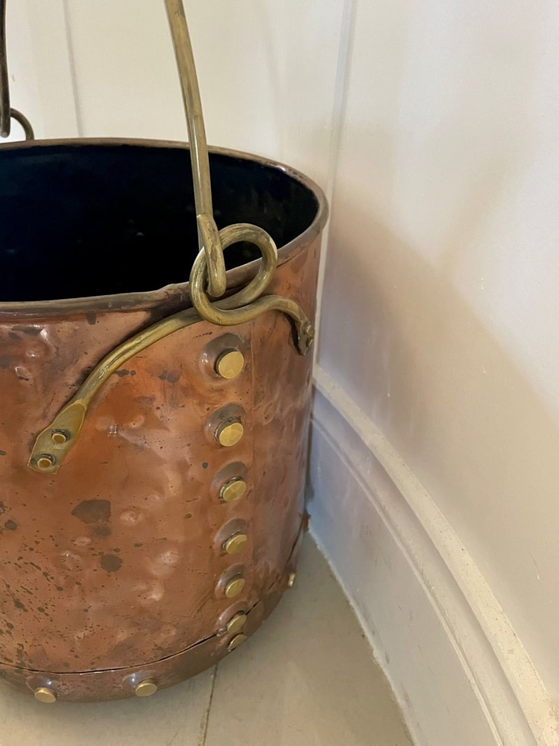 Antique Victorian Quality Brass and Copper Coal Bucket - Image 5